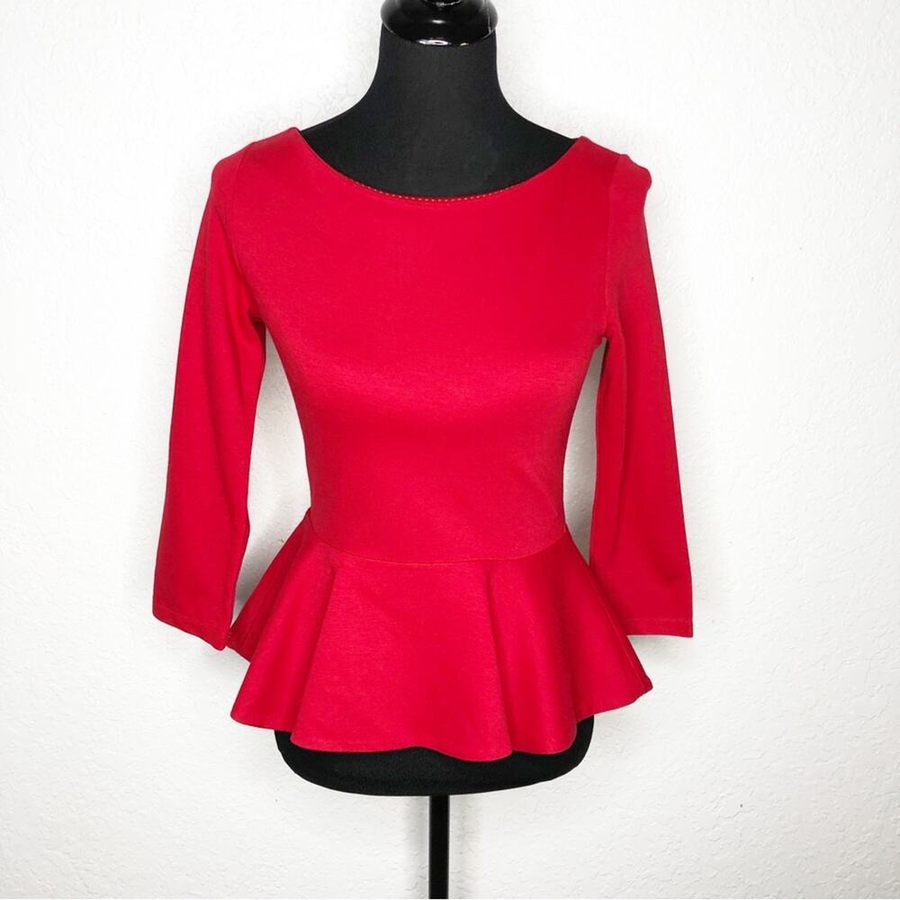 Alice + Olivia red peplum boatneck‎ top size Extra Small XS